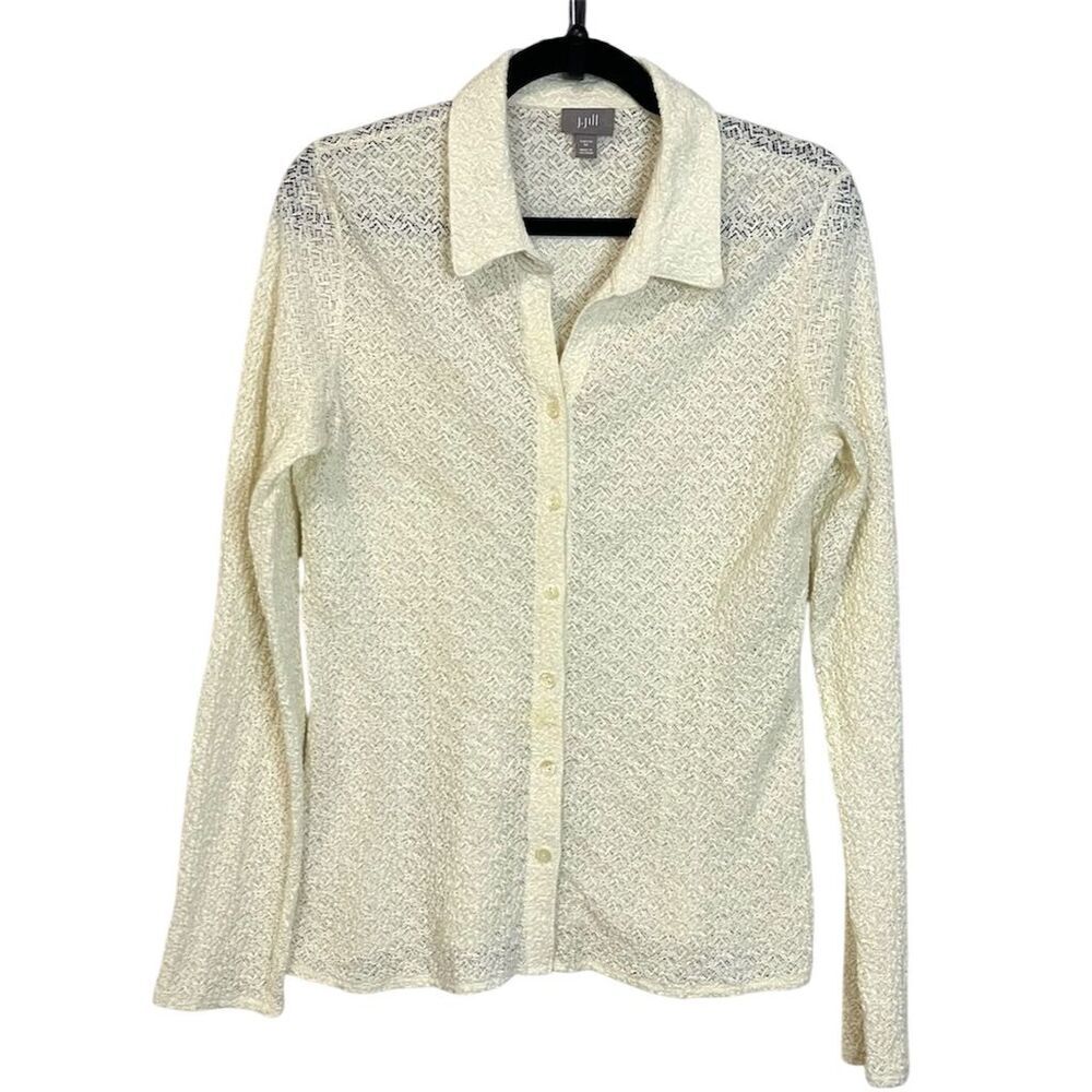 J. Jill Women's Ivory Lace Button-Up Shirt M Classic Romantic Cottagecore Fall